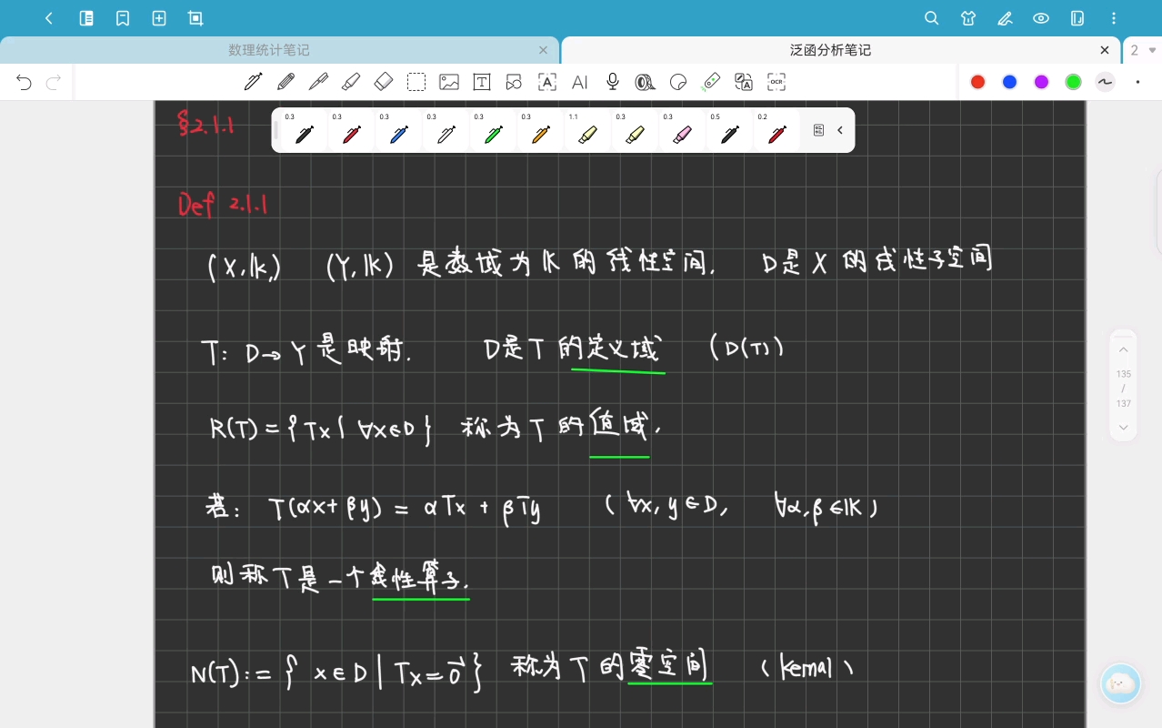 泛函分析17-Chapter 1.6余，Chapter 2线性算子与线性泛函 2.1线性算子的概念-20251110