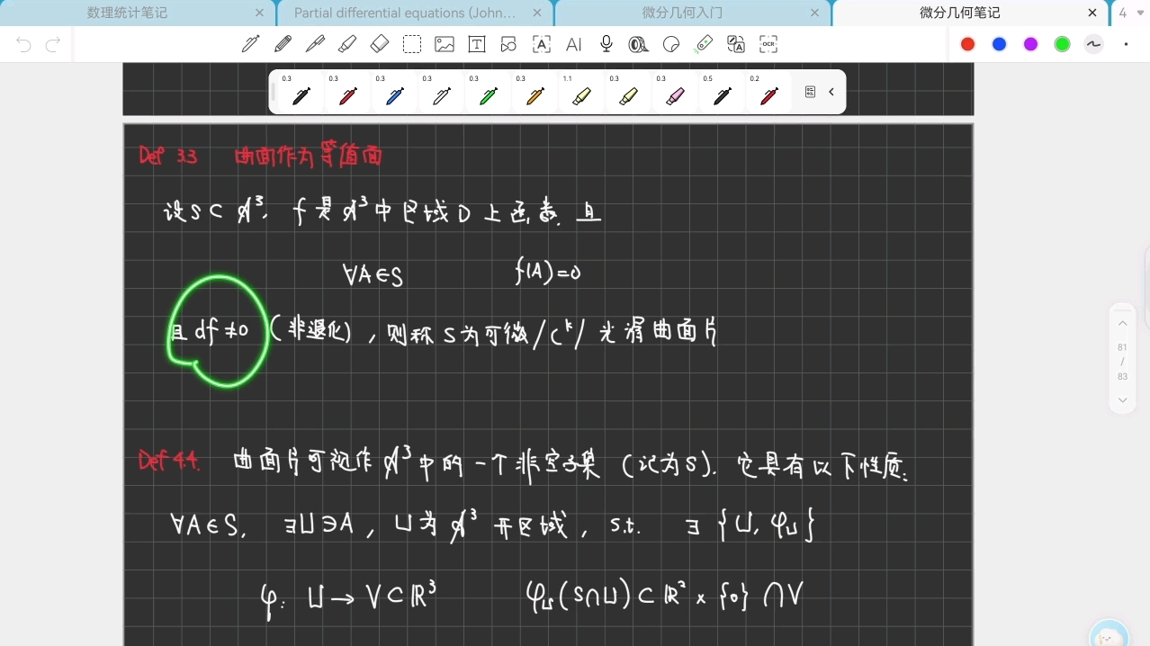 微分几何11-Chapter 4 仿射空间中的曲面 4.1 对曲面的直观刻画，4.2隐函数定理、仿射空间中的曲面-20251020
